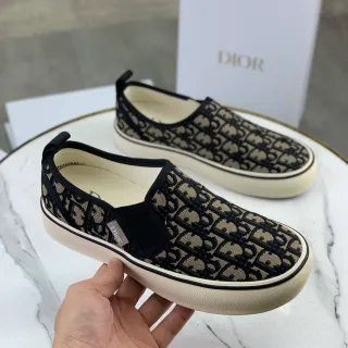 Dior Black Beige Oblique Jacquard Upper Slip-On Construction Canvas Shoes