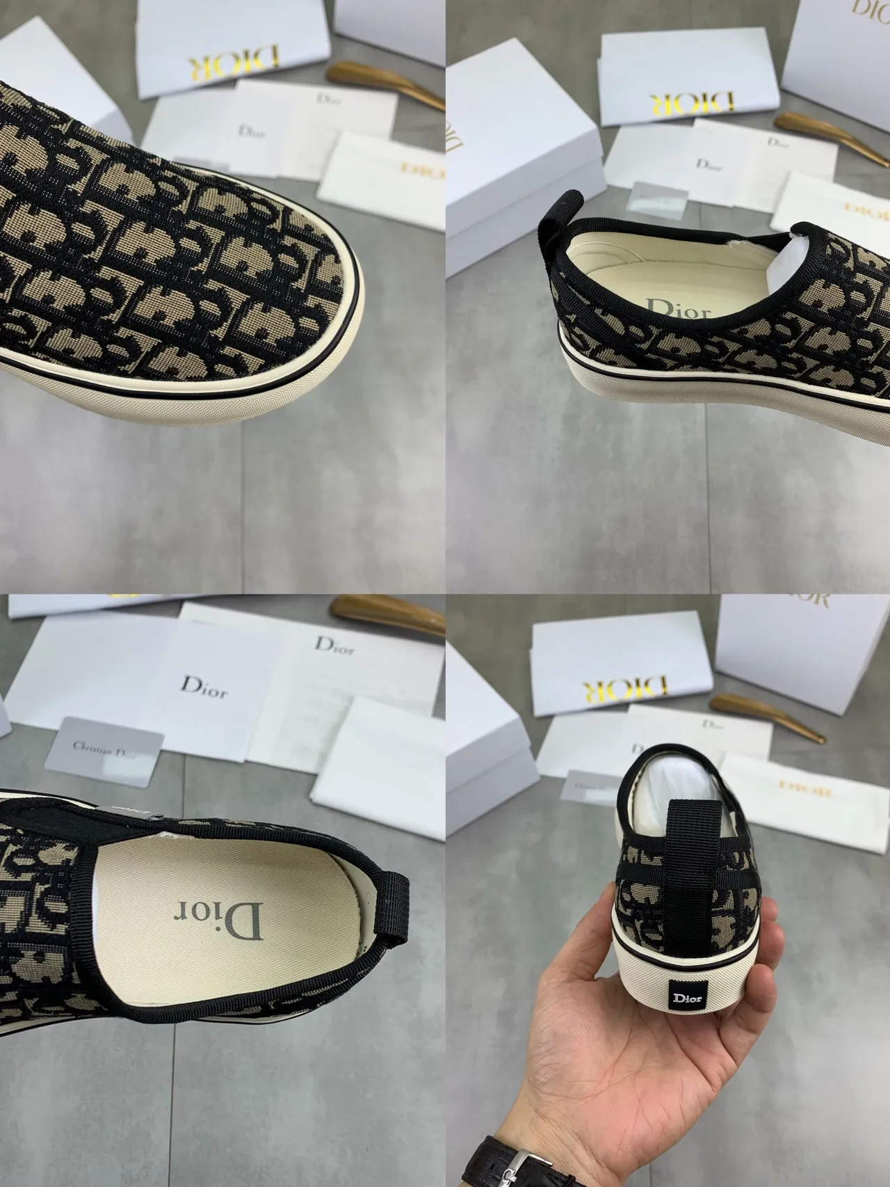 Dior Noir Beige Oblique Jacquard Partie Supérieure Slip-On Construction Toile Chaussures 2