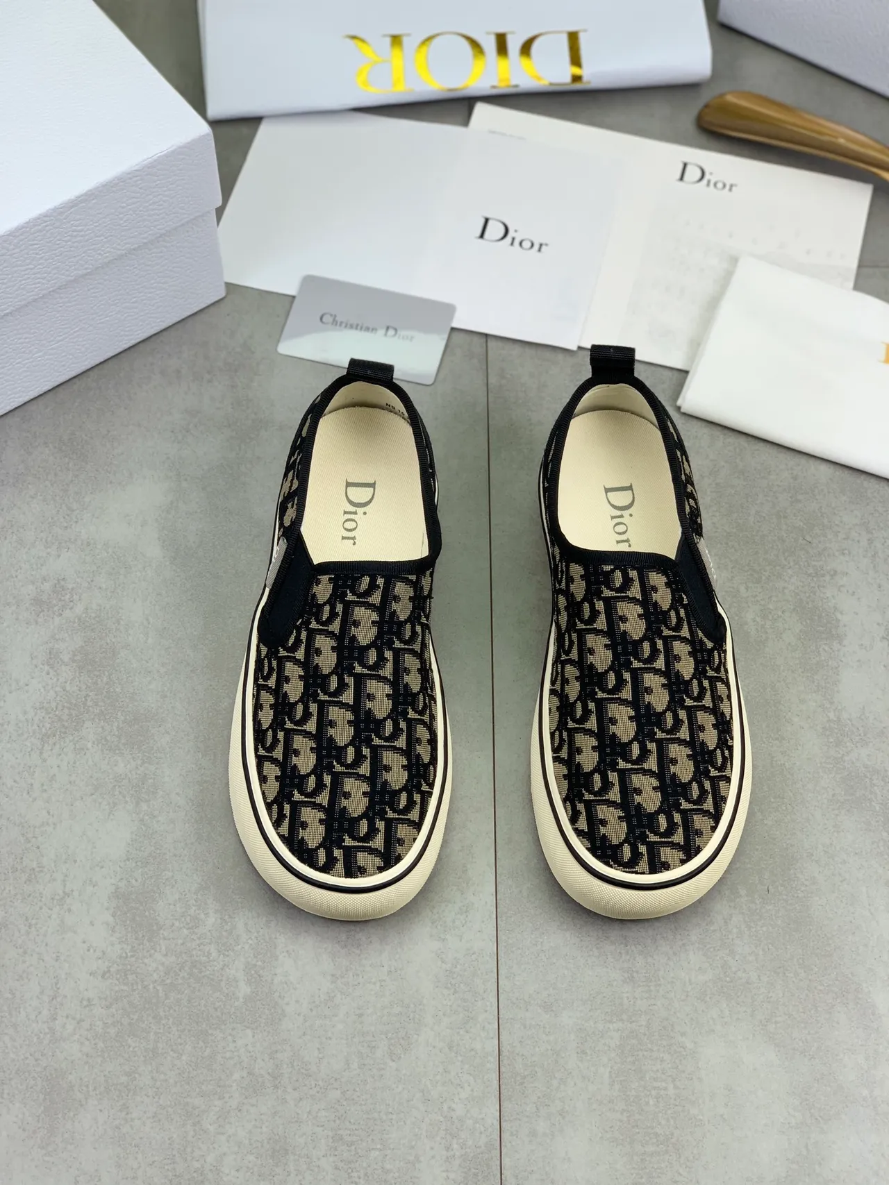 Dior Noir Beige Oblique Jacquard Partie Supérieure Slip-On Construction Toile Chaussures 4
