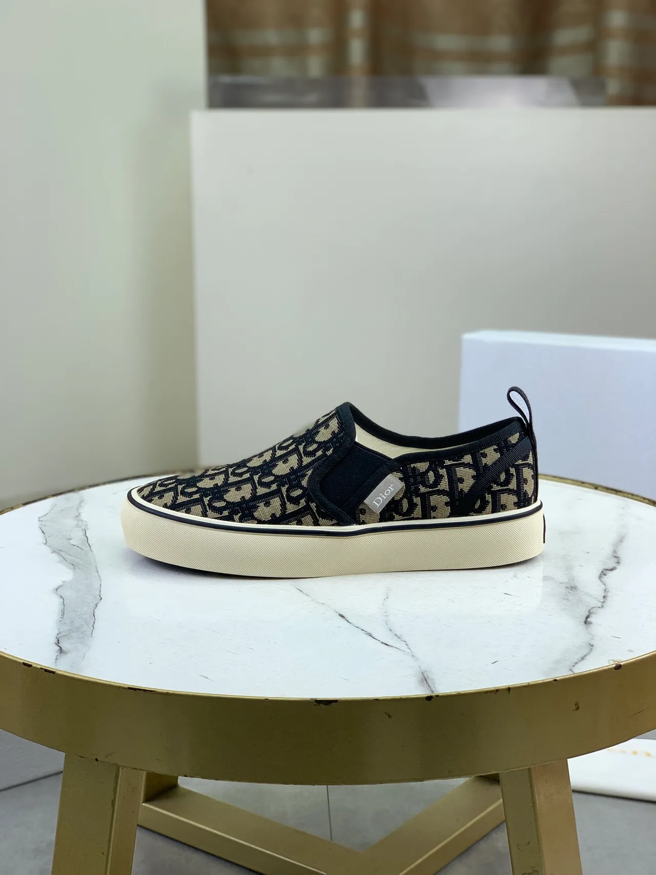 Dior Noir Beige Oblique Jacquard Partie Supérieure Slip-On Construction Toile Chaussures 5