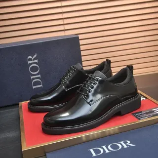 Dior Black Glossy Patent-Effect Leather Cap-Toe Construction Oxford Shoes