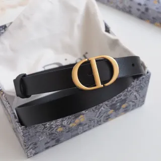 Dior Black Gold Slim CD Monogram Buckle Leather Belt