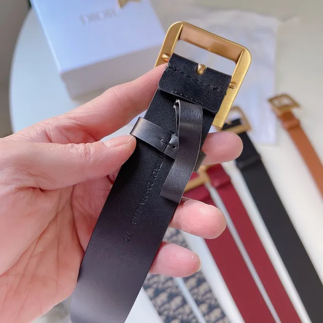 Dior Black Gold Smooth Square Buckle Leather Belt 4