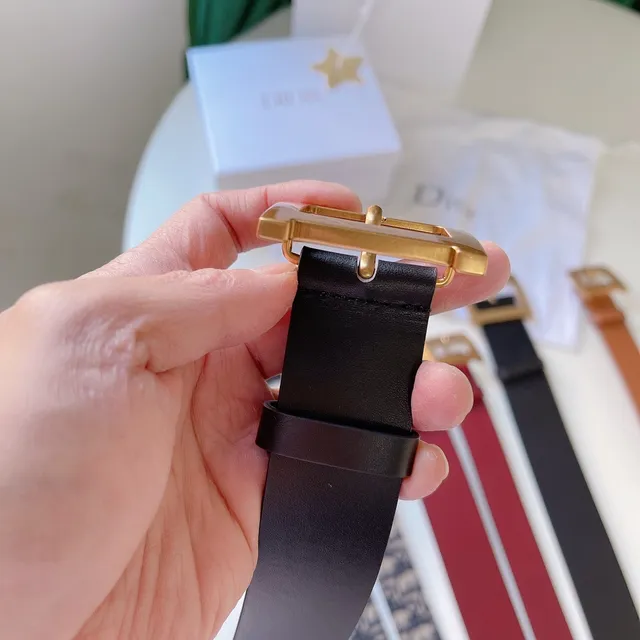 Dior Black Gold Smooth Square Buckle Leather Belt 6