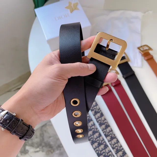 Dior Black Gold Smooth Square Buckle Leather Belt 7