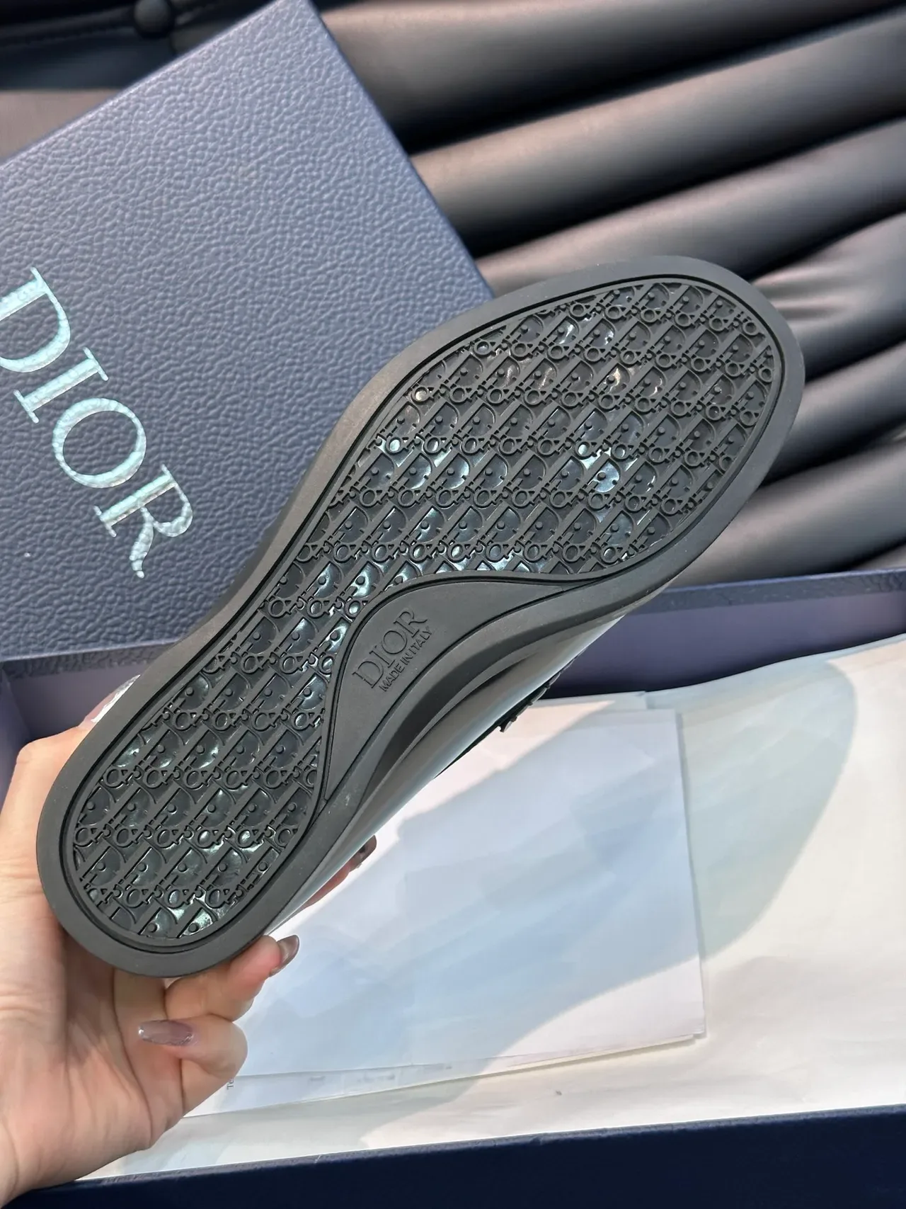 Dior Black Gray Patent Leather Trim Textured Fabric Vamp Loafer 2