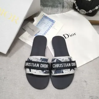 Dior Black Multicolor Flat Slide Wide Branded Strap Slippers