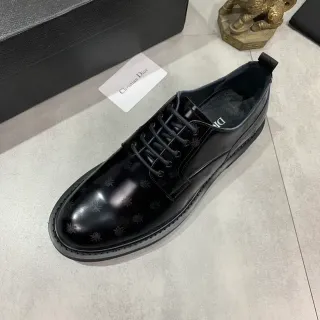 Dior Black Patent-Effect Leather Tonal Bee Motif Print Oxford Shoes