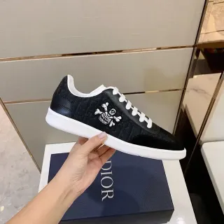 Dior Black White Monogram Jacquard Upper Embroidered Skull-and-Crossbones Motif Lifestyle Sneakers