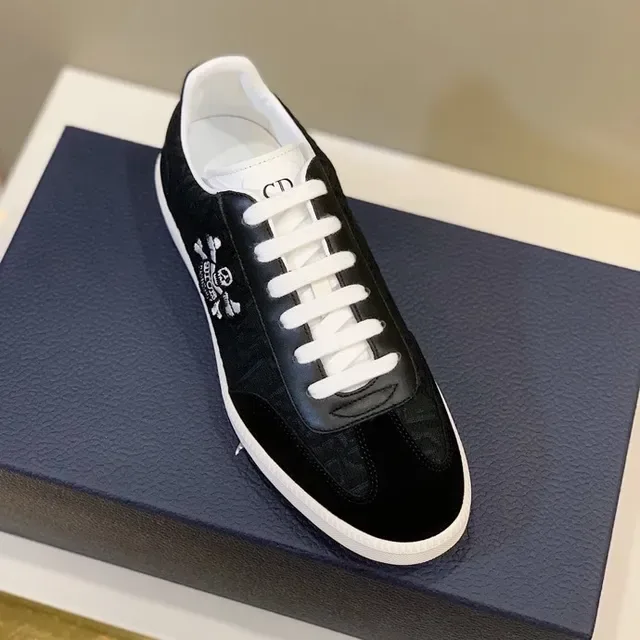 Dior Black White Monogram Jacquard Upper Embroidered Skull-and-Crossbones Motif Lifestyle Sneakers 5