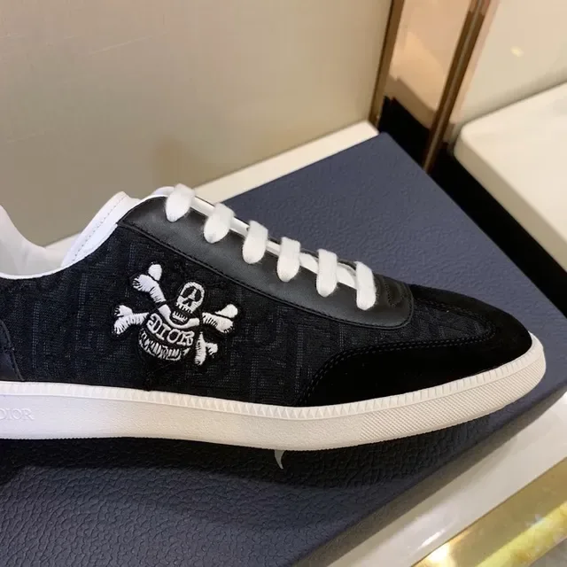 Dior Black White Monogram Jacquard Upper Embroidered Skull-and-Crossbones Motif Lifestyle Sneakers 8