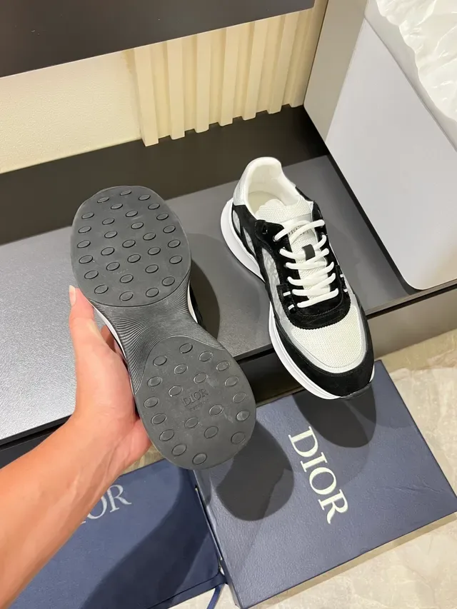 Dior حذاء رياضي لايف ستايل أسود أبيض مونوغرام مينش سيدي أوفرليز 3