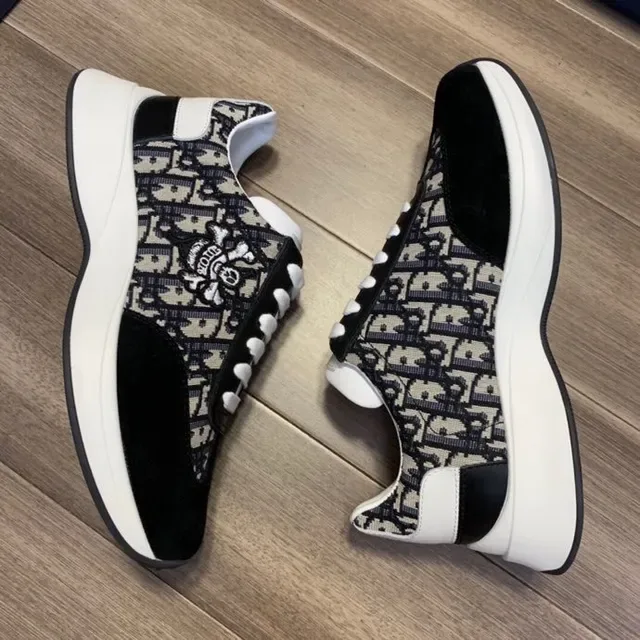 Dior Black White Oblique Jacquard Upper Suede Overlays Lifestyle Sneakers 3