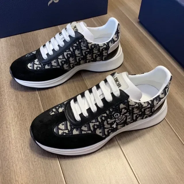 Dior Black White Oblique Jacquard Upper Suede Overlays Lifestyle Sneakers 5
