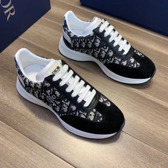 Dior Black White Oblique Jacquard Upper Suede Overlays Lifestyle Sneakers 7