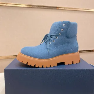 Dior Blue Brown Felt Upper Chunky Lug Sole Work Boots
