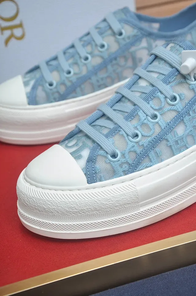Dior Blue White Monogrammed Mesh Upper Thick Platform Sole Lifestyle Sneakers 2