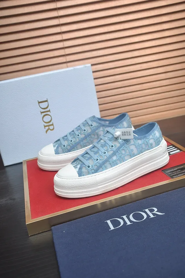 Dior Blue White Monogrammed Mesh Upper Thick Platform Sole Lifestyle Sneakers 4