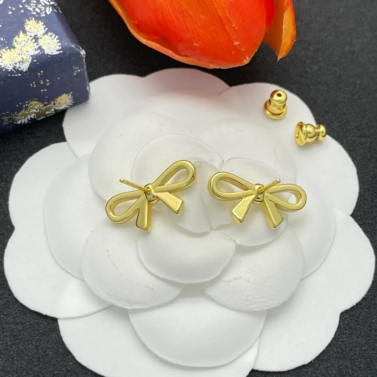 Dior Bow Gold-Tone Engraved Logo Earrings 2