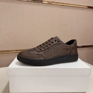 Dior Brown Black Monogrammed Leather Upper Tonal Lacing System Lifestyle Sneakers