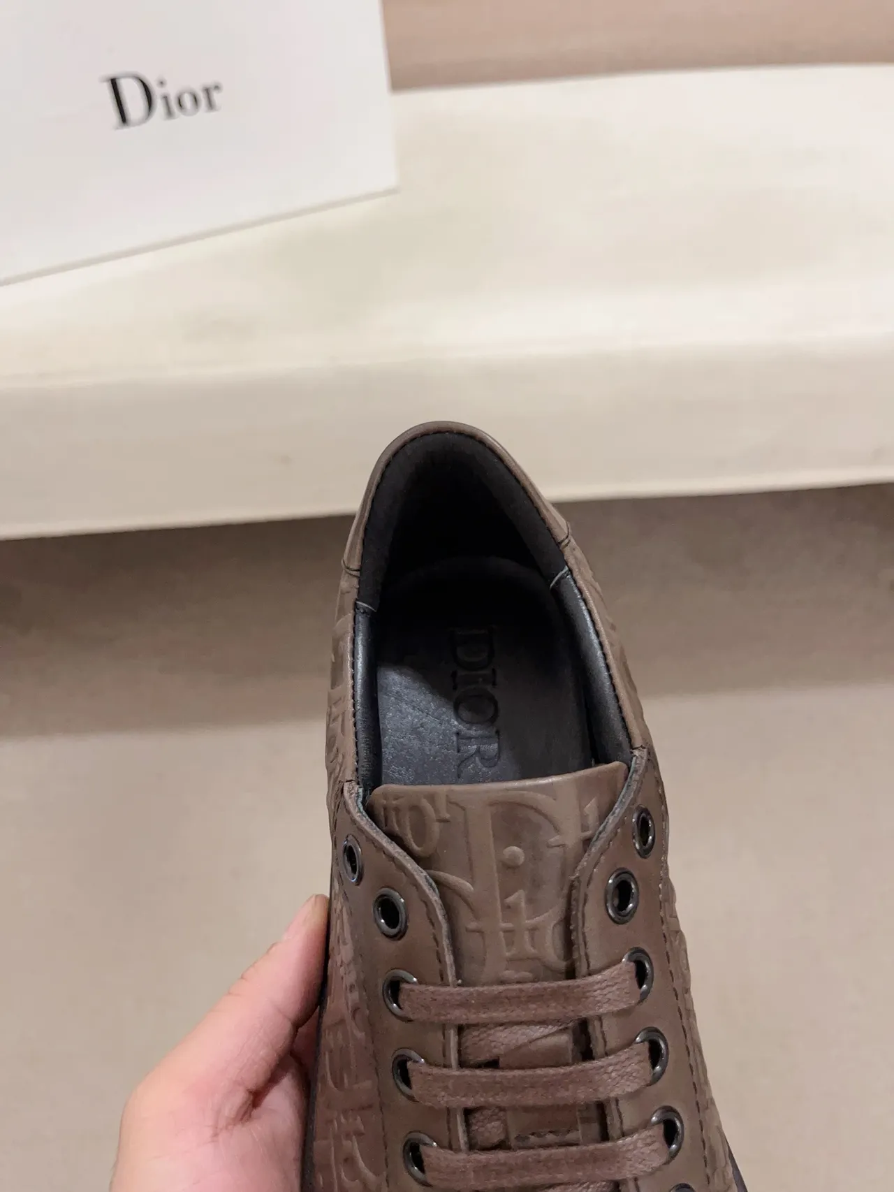 Dior Brown Black Monogrammed Leather Upper Tonal Lacing System Lifestyle Sneakers 4