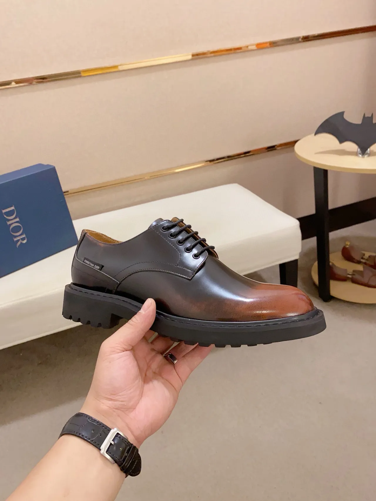 Dior Marron Noir Deux Tons Cuir Poli Sola Chunky Lug Oxford Chaussures 4