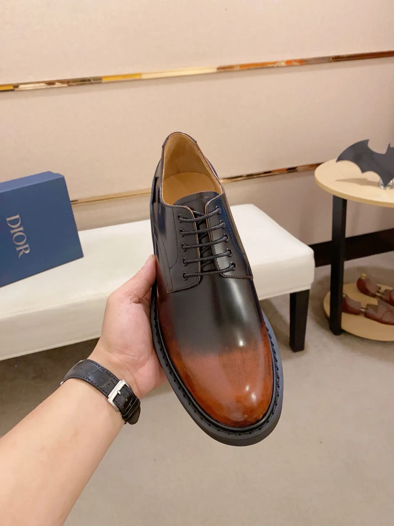 Dior Marron Noir Deux Tons Cuir Poli Sola Chunky Lug Oxford Chaussures 5