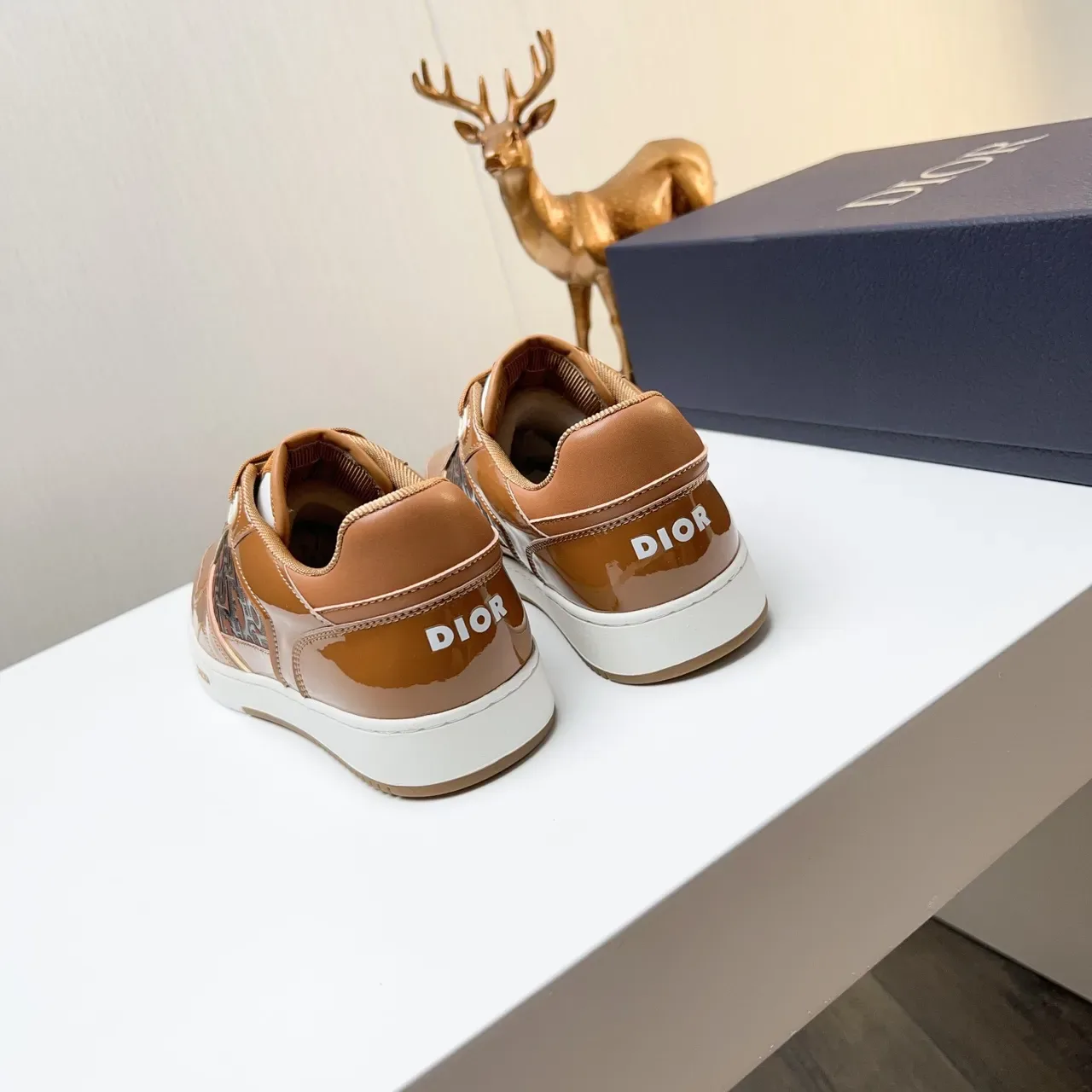Dior Brown White Patent Leather Monogram Panel Sneakers 2