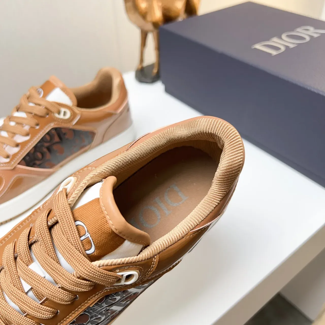 Dior Brown White Patent Leather Monogram Panel Sneakers 4