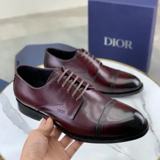 Dior Burgundy Black Cap-Toe Brogue-Detail Oxford Shoes