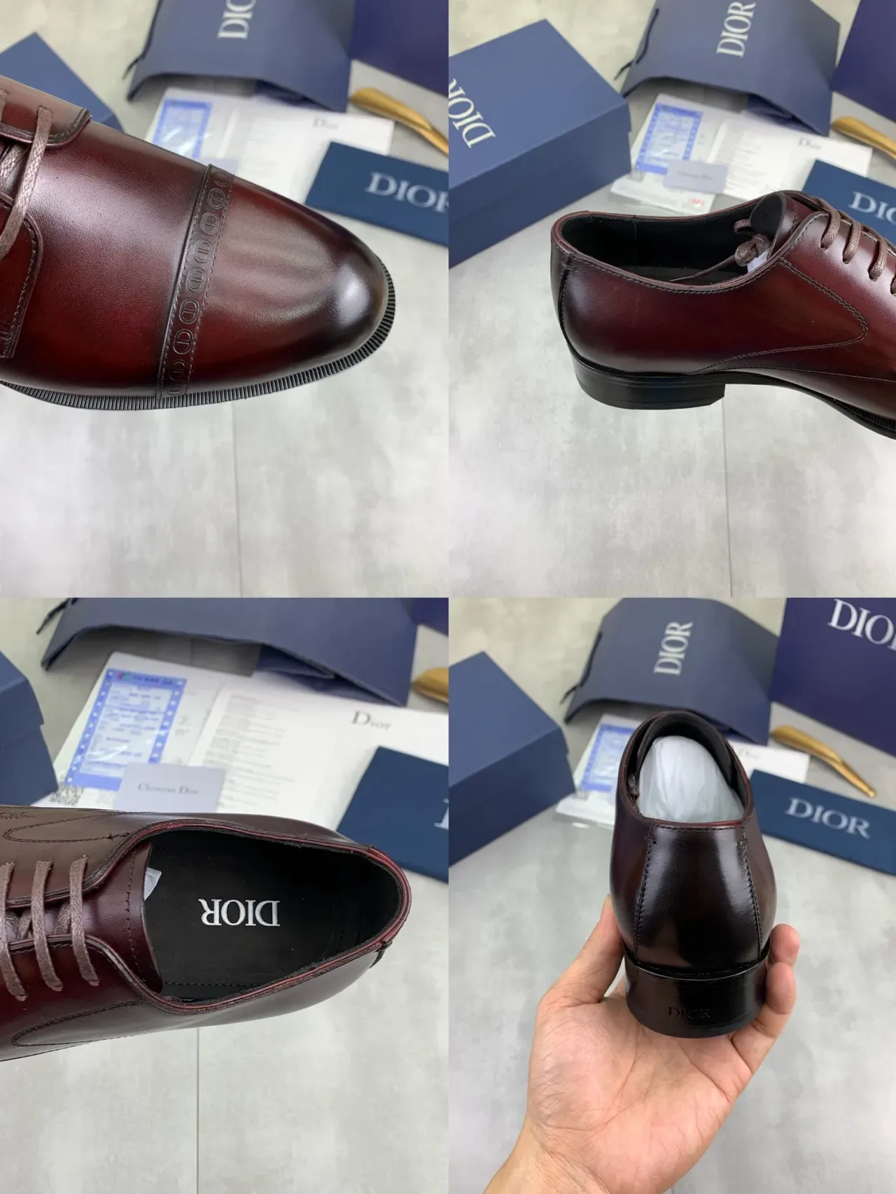 Dior Sapatos Oxford Borgonha Preto Cap-Toe Brogue-Detail 3