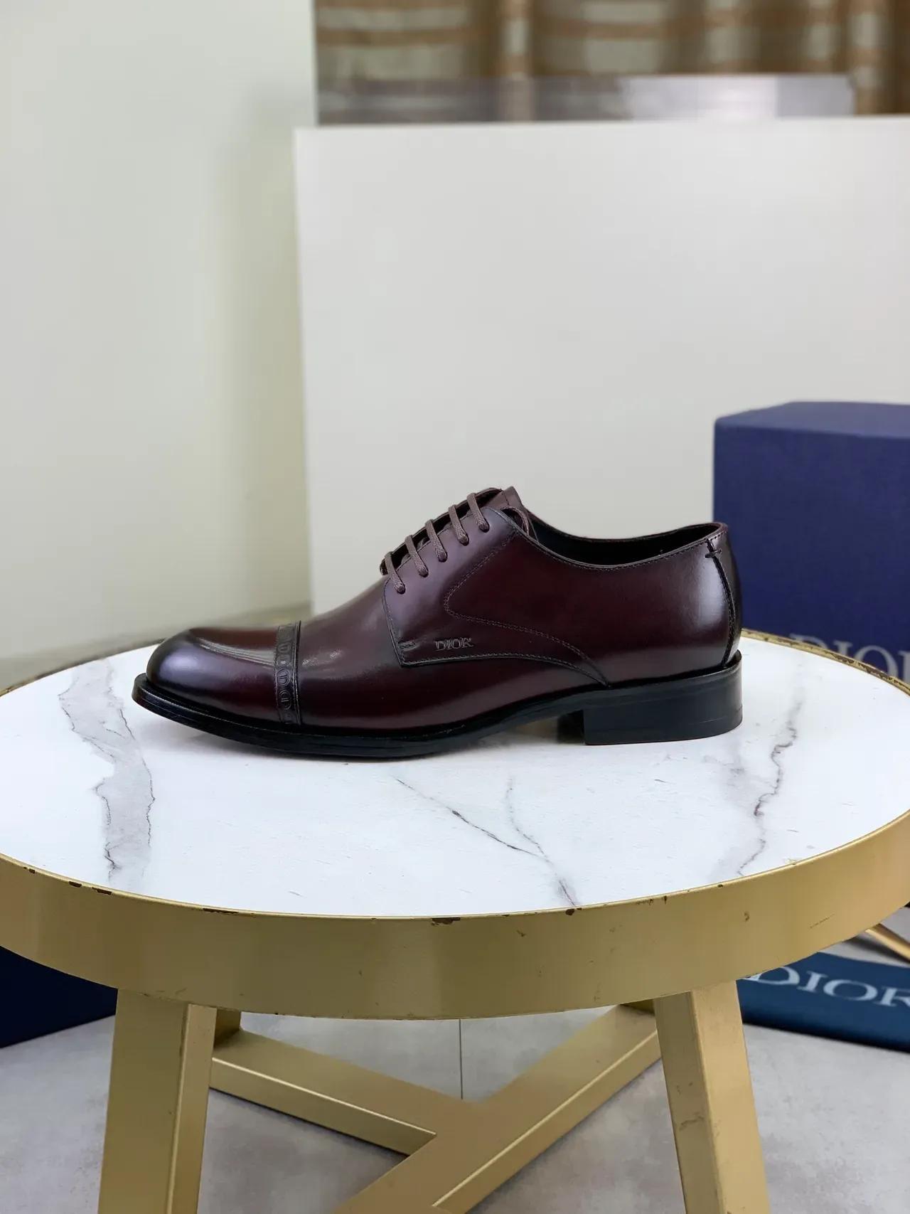 Dior Sapatos Oxford Borgonha Preto Cap-Toe Brogue-Detail 6