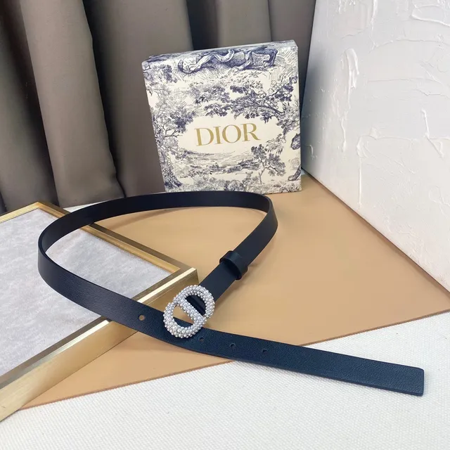 Dior CD Belt কালো রূপালি ক্রিস্টাল-এম্বেলিশড মুক্তা বাকেল চামড়ার বেল্ট 3