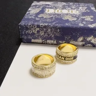 Dior CD Icon Gold Black Wide Band Engraved Lettering Ring