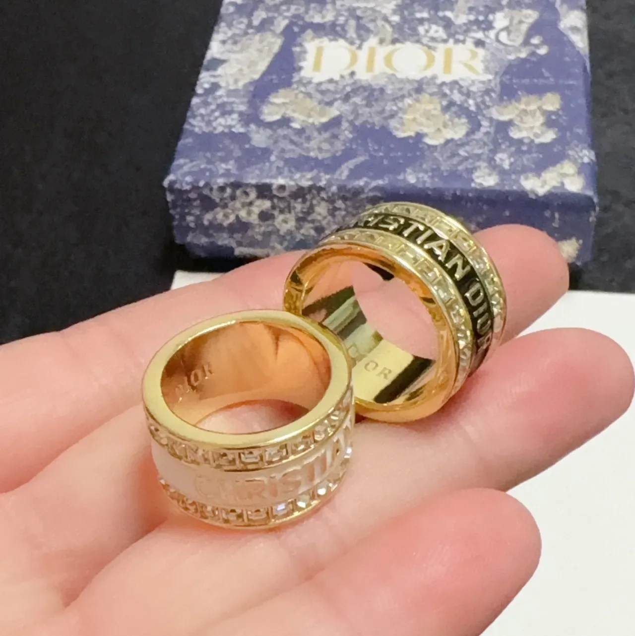 Dior CD Icon Gold Black Wide Band Engraved Lettering Ring 3