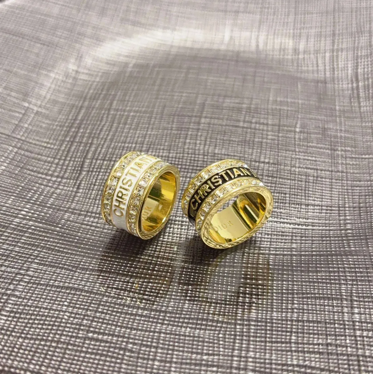 Dior CD Icon Gold Black Wide Band Engraved Lettering Ring 4