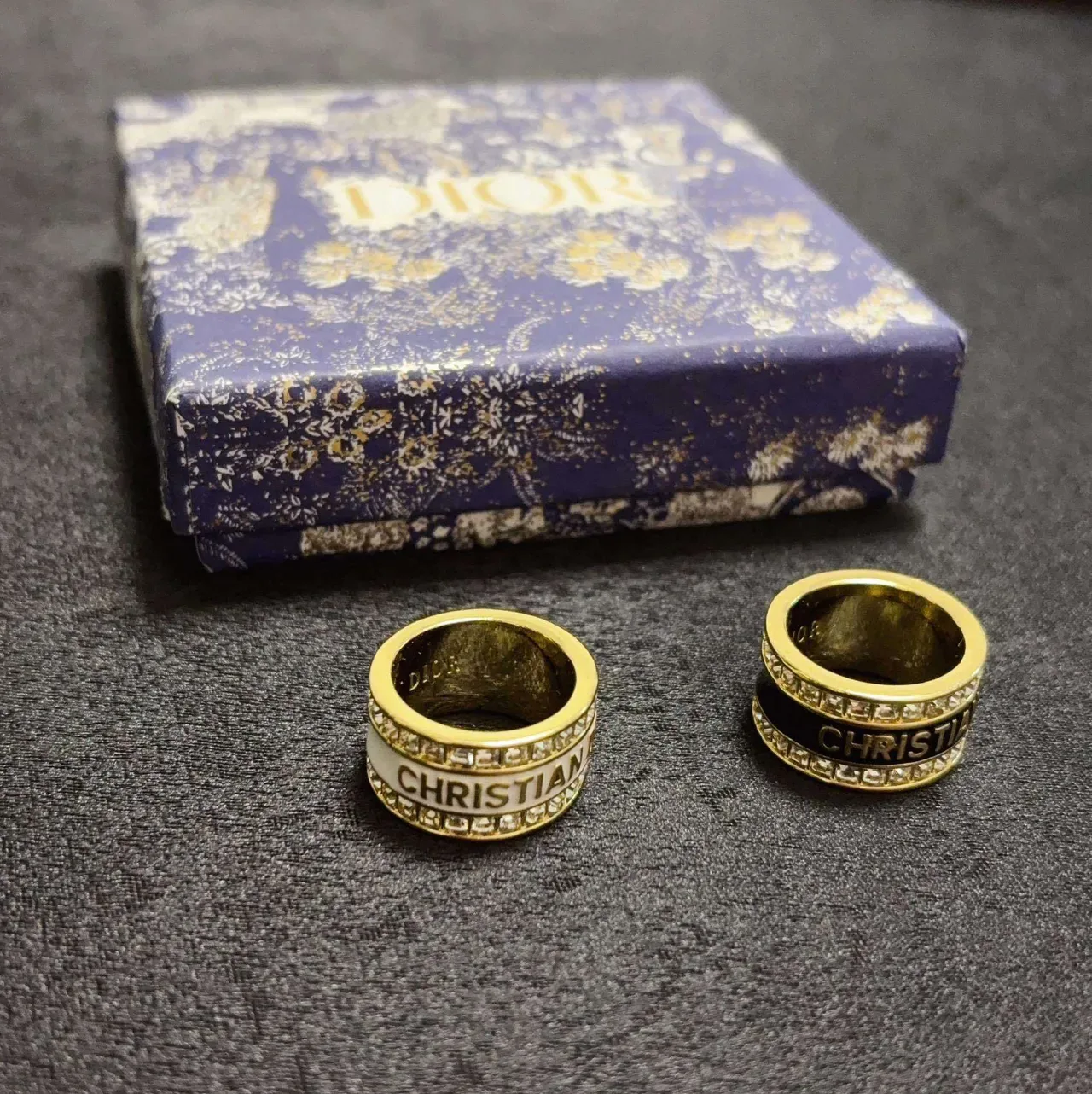 Dior CD Icon Gold Black Wide Band Engraved Lettering Ring 5