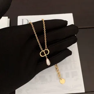 Dior CD Logo Pearl Drop Necklace