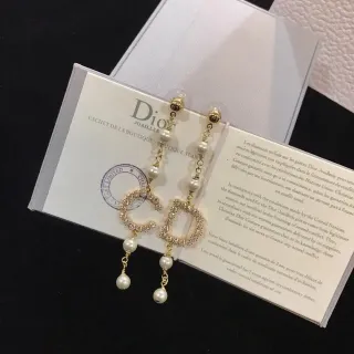 Dior CD Monogram Crystal and Pearl Drop Earrings
