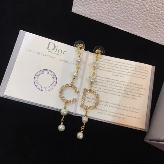 Dior CD Monogram Crystal and Pearl Drop Earrings 4