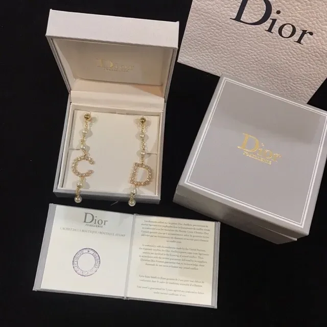Dior CD Monogram Crystal and Pearl Drop Earrings 7