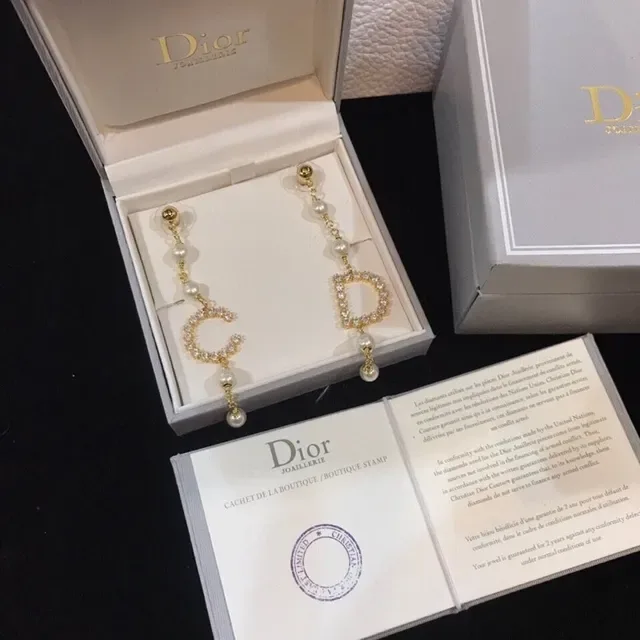 Dior CD Monogram Crystal and Pearl Drop Earrings 8