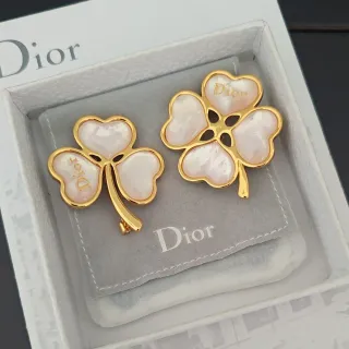 Dior Clover-Shaped Gold-Tone Mother-of-Pearl Brooches