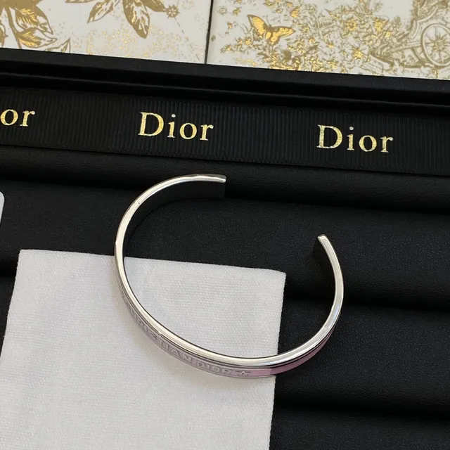 Dior Engraved Star Pink Enamel Cuff Bracelet 2