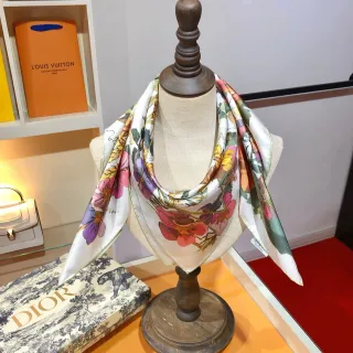 Dior 花卉印花 白色 多彩 丝绸围巾