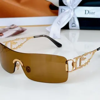 Dior Gold Brown Shield-Style Rimless Sunglasses