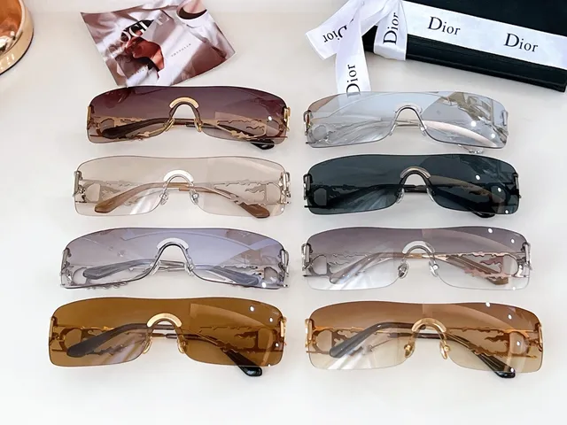 Dior Gold Brown Shield-Style Rimless Sunglasses 2