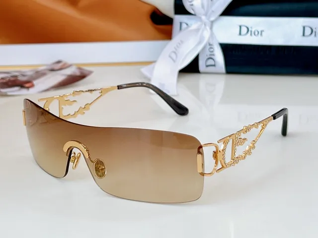 Dior Gold Brown Shield-Style Rimless Sunglasses 6