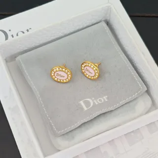Dior Gold Pink Oval-Shaped Pavé-Crystal Bordered Earrings