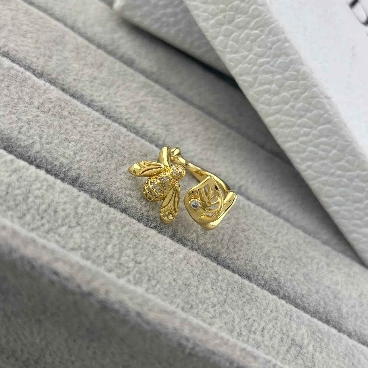 Dior Gold Silver Bee Motif Leaf Earrings 5